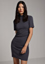 thumb-Afficher les détails de Robe Anthracite Slim Fit Manches Courtes Mini Côtelé Femme