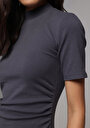 thumb-Afficher les détails de Robe Anthracite Slim Fit Manches Courtes Mini Côtelé Femme