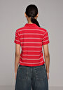thumb-Afficher les détails de Rouge Regular Fit  Rayé Pique Femme