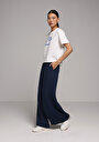 thumb-Afficher les détails de Pantalon Marine Wide Leg High Rise En Ratière Regular Fit Femme
