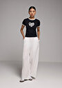 thumb-Afficher les détails de Pantalon Blanc Wide Leg High Rise En Ratière Regular Fit Femme