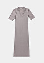 thumb-Afficher les détails de Robe Vizon Slim Fit Manches Courtes Mdi Côtelé Femme