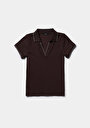 thumb-Afficher les détails de Chemise Polo À Manches Courtes Marron Droit Slim Fit Femme