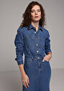 thumb-Afficher les détails de Robe  Slim Fit Manches Longues Mdi Jean Femme