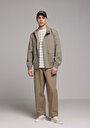 thumb-Afficher les détails de Pantalon Beige Crop Wide Leg Medium Rise En Sergé Relaxed Fit Homme