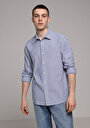 thumb-Afficher les détails de Chemise À Manches Longues Bleu Regular Fit Rayé Sergé Homme