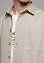 thumb-Afficher les détails de Chemise À Manches Longues Beige Relaxed Fit Droit Ratière Homme