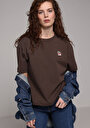 thumb-Afficher les détails de T-shirt À Manches Courtes Marron Boyfriend Fit Brodé Femme