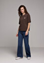thumb-Afficher les détails de T-shirt À Manches Courtes Marron Boyfriend Fit Brodé Femme