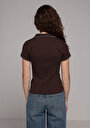 thumb-Afficher les détails de Chemise Polo À Manches Courtes Marron Droit Slim Fit Femme