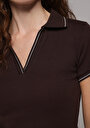 thumb-Afficher les détails de Chemise Polo À Manches Courtes Marron Droit Slim Fit Femme