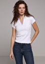 thumb-Afficher les détails de Chemise Polo À Manches Courtes Blanc Droit Slim Fit Femme