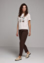thumb-Afficher les détails de Pantalon Marron Straight Leg High Rise En Sergé Regular Fit Femme