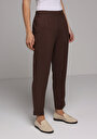 thumb-Afficher les détails de Pantalon Marron Straight Leg High Rise En Sergé Regular Fit Femme