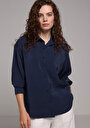 thumb-Afficher les détails de Chemise À Manches Longues Marine Boyfriend Droit Uni Femme