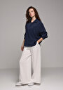 thumb-Afficher les détails de Chemise À Manches Longues Marine Boyfriend Droit Uni Femme