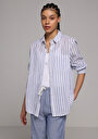 thumb-Afficher les détails de Chemise À Manches Longues Bleu Regular Fit Rayé Ratière Femme