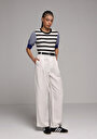 thumb-Afficher les détails de Pantalon Blanc Wide Leg High Rise En Ratière Regular Fit Femme