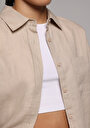 thumb-Afficher les détails de Chemise À Manches Longues Beige Boyfriend Fit Droit Uni Femme