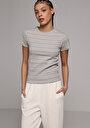 thumb-Afficher les détails de T-shirt À Manches Courtes Multicolou Slim Fit Rayé Femme