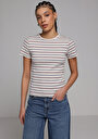 thumb-Afficher les détails de T-shirt À Manches Courtes Multicolou Slim Fit Rayé Femme
