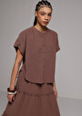 thumb-Afficher les détails de Chemise À Manches Courtes Marron Droit Fashion Fit Femme