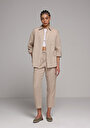 thumb-Afficher les détails de Pantalon Beige Straight Leg High Rise En Uni Regular Fit Femme