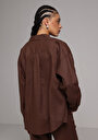 thumb-Afficher les détails de Chemise À Manches Longues Marron Boyfriend Fit Droit Uni Femme