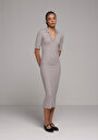 thumb-Afficher les détails de Robe Vizon Slim Fit Manches Courtes Mdi Côtelé Femme