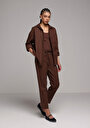 thumb-Afficher les détails de Pantalon Marron Straight Leg High Rise En Uni Regular Fit Femme