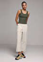 thumb-Afficher les détails de Pantalon Ecru Wide Leg High Rise En Sergé Regular Fit Femme