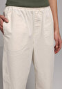 thumb-Afficher les détails de Pantalon Ecru Wide Leg High Rise En Sergé Regular Fit Femme