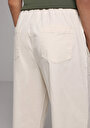 thumb-Afficher les détails de Pantalon Ecru Wide Leg High Rise En Sergé Regular Fit Femme