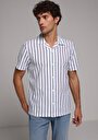 thumb-Afficher les détails de Chemise À Manches Courtes Bleu Rayé Regular Fit Homme