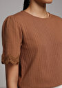 thumb-Afficher les détails de Blouse À Manches Courtes Marron Regular Fit Manches Courtes Femme