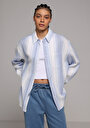 thumb-Afficher les détails de Chemise À Manches Longues Bleu Oversize Rayé Mousseline Femme