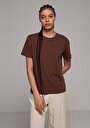thumb-Afficher les détails de T-shirt À Manches Courtes Marron Regular Fit Droit Femme