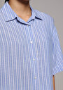thumb-Afficher les détails de Chemise À Manches Courtes Bleu Rayé Fashion Fit Femme