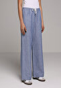 thumb-Afficher les détails de Pantalon Bleu Wide Leg High Rise En Uni Regular Fit Femme