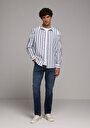 thumb-Afficher les détails de Chemise À Manches Longues Bleu Regular Fit Rayé Ratière Homme