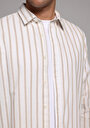 thumb-Afficher les détails de Chemise À Manches Longues Beige Regular Fit Rayé Sergé Homme