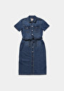 thumb-Afficher les détails de Robe  Slim Fit Manches Courtes Mdi Jean Femme