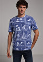 thumb-Afficher les détails de T-shirt À Manches Courtes Bleu Comfort Fit Imprimé Homme
