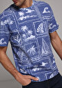 thumb-Afficher les détails de T-shirt À Manches Courtes Bleu Comfort Fit Imprimé Homme