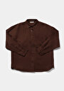 thumb-Afficher les détails de Chemise À Manches Longues Marron Boyfriend Fit Droit Uni Femme