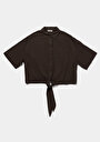 thumb-Afficher les détails de Chemise À Manches Courtes Marron Droit Fashion Fit Femme