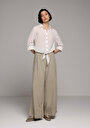 thumb-Afficher les détails de Pantalon Vert Wide Leg High Rise En Uni Regular Fit Femme