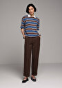 thumb-Afficher les détails de Pantalon Marron Straight Leg High Rise En Sergé Regular Fit Femme
