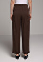 thumb-Afficher les détails de Pantalon Marron Straight Leg High Rise En Sergé Regular Fit Femme