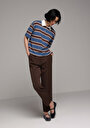 thumb-Afficher les détails de Pantalon Marron Straight Leg High Rise En Sergé Regular Fit Femme